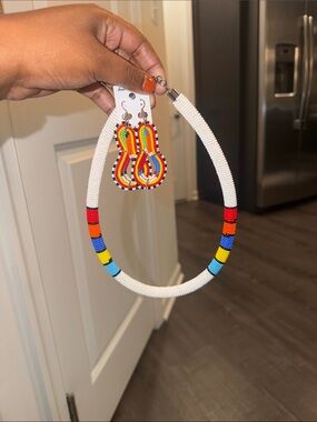 Handmade Multicolor Beaded Kids Necklace & Earrings Set by masai tribe women